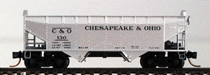 33' Twin Bay Hopper Notched Arch End, Offset Side -- Chesapeake & Ohio #130 (silver, black lettering)