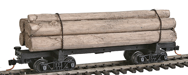 30' Log Car w/Log Load, Scale Chain Wrappers & Arch Bar Trucks - Ready to Ru -- With Log Load #3 Unlettered