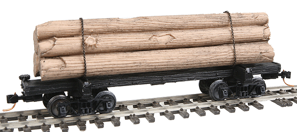 30' Log Car w/Log Load, Scale Chain Wrappers & Arch Bar Trucks - Ready to Ru -- Varied Log Loads Unlettered
