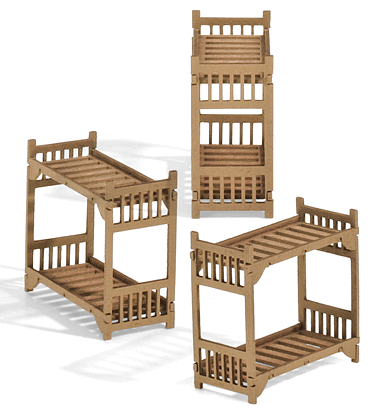 Military Bunk Beds pkg(12) - Kit (Laser-Cut Wood)
