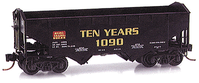 33' Open 2-Bay Hopper -- Micro-Trains Line 10th Anniversary (black, white, yellow w/red & yellow logo