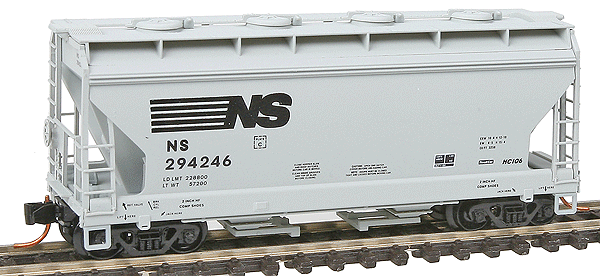 ACF 39' 2-Bay Center-Flow Covered Hopper w/Round Hatches - Ready to Run -- Norfolk Southern #294298 (gray, black)-1