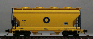 39' ACF 2-Bay Center Flow Covered Hopper -- Blue Circle Cement #BCAX5 (yellow, blue ladders & lettering)