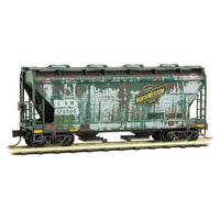 ACF 39' 2-Bay Center-Flow Covered Hopper - Round Hatches - Ready to Run -- Chicago & North Western 175505 (Weathered, green, black, Employee Owned Logo