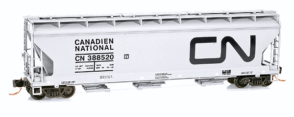 ACF 3-Bay Center-Flow Covered Hopper w/Elongated Hatches - Ready to Run -- Canadian National #388531 (gray)