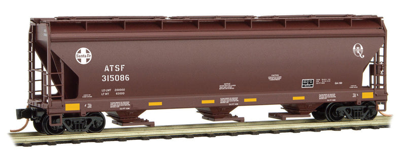 ACF 3-Bay Center Flow Covered Hopper w/Elongated Hatches - Ready to Run -- Santa Fe #315086 (Boxcar Red, Small Circle/Cross & Q Logos, Conspicuity Mark