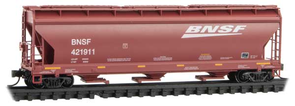 ACF 3-Bay Center Flow Covered Hopper with Elongated Hatches - Ready to Run -- BNSF Railway #421911 (Boxcar Red, white, yellow, Wedge Logo)