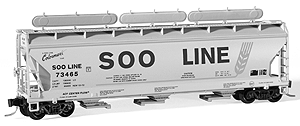 3-Bay Center Flow Covered Hopper w/Elongated Hatches -- SOO #73465 (light grey,dark green billboard style lettering)