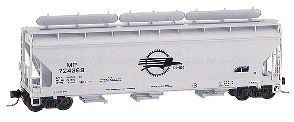 3-Bay ACF Center Flow Covered Hopper w/ Elongated Hatches -- Missouri Pacific #724369 (light gray w/black lettering & "Screaming Eagle"
