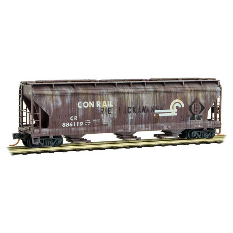 ACF 3-Bay Center Flow Covered Hopper w/Elongated Hatches - Ready to Run -- Conrail #886119 (Weathered, ex-EL Lettering Showing Through, Boxcar Red)