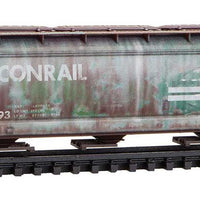 ACF 3-Bay Center Flow Covered Hopper with Elongated Hatches - Ready to Run -- Conrail #886293 (Weathered, Boxcar Red, Jade Green CR Series #1)
