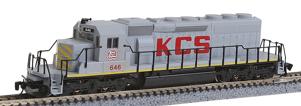 Diesel EMD SD40-2 - Standard DC -- Kansas City Southern #646 (gray, red and white Logo, yellow Stripes)