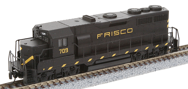 Diesel EMD GP35 -- St. Louis & San Francisco #709 (black, yellow Stripes)
