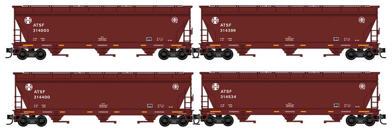 ACF 3-Bay Center Flow Covered Hopper with Elongated Hatches - Ready to Run -- Santa Fe #314399, 314534, 314400, 314003 (SPSF Merger Scheme, red, yellow)