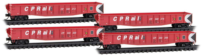 50' Gondola w/Fishbelly Sides & Drop-Ends 4-Pack - Ready to Run -- Canadian Pacific #340213, 340278, 340330, 340349 (Action Red, Multimark)