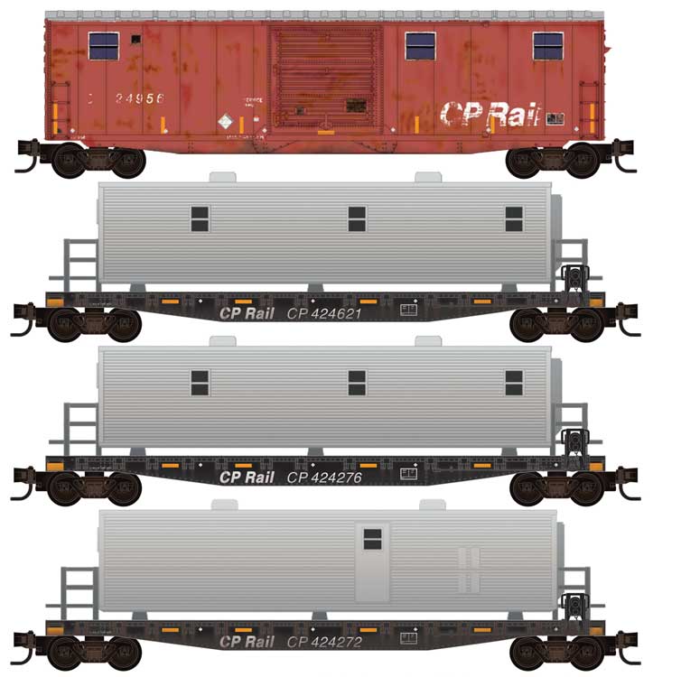 Camp Car Set - Bunk & 3 Flats w/Trailers - Jewel Case - Ready to Run -- Canadian Pacific #24956, 424272, 424276, 424621