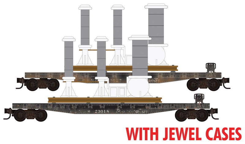 50' Fishbelly-Side Flatcar w/Power Insulator 2-Pack - Ready to Run - Jewel Cas -- Denver & Rio Grande Western #23018, 23027 (Weathered, black)