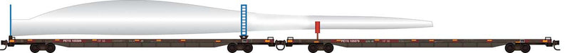 89'4" Flatcar Set w/Wind Turbine Blade & Holder Kit - Ready to Run -- Transportation Technology Services PEYX #105589, 105579 (BNSF Turbine Train)