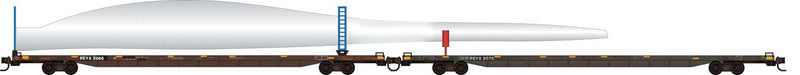 89'4" Flatcar Set w/Wind Turbine Blade & Holder Kit - Ready to Run -- Transportation Technology Services PEYX #2066, 2075 (BNSF Turbine Train)
