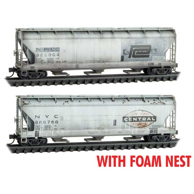 ACF 3-Bay Center Flow Covered Hopper w/Long Hatches 2 Pack - Ready to Run Jewe -- New York Central #886760, PC #886004 (Weathered, gray, black)