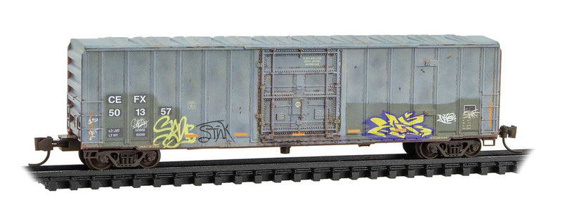 50' Rib-Side Plug-Door Boxcar No Roofwalk 2-Pack - Ready to Run -- CIT Leasing CEFX #501357, 501348 (weathered, gray, yellow conpicuity marks,-1