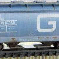 ACF 39' 2-Bay Center-Flow Covered Hopper w/Round Hatch 2-Pack - Ready to Run -- Grand Trunk Western #102606, 102611 (Weathered, blue, white)