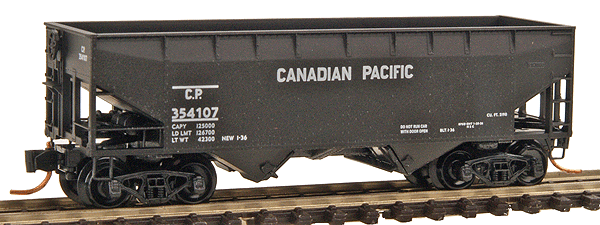 Runner Pack; 2-Bay Open Hopper 4-Pack -- Canadian Pacific - Road Numbers: 354020, 354022, 354105, 354107 (black, whit