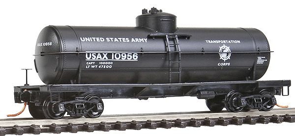 39' Single-Dome Tank Car 4-Car Runner Pack - Ready to Run -- U.S. Army #10938, 10944, 10950, 10956 (black, USATC Logo)