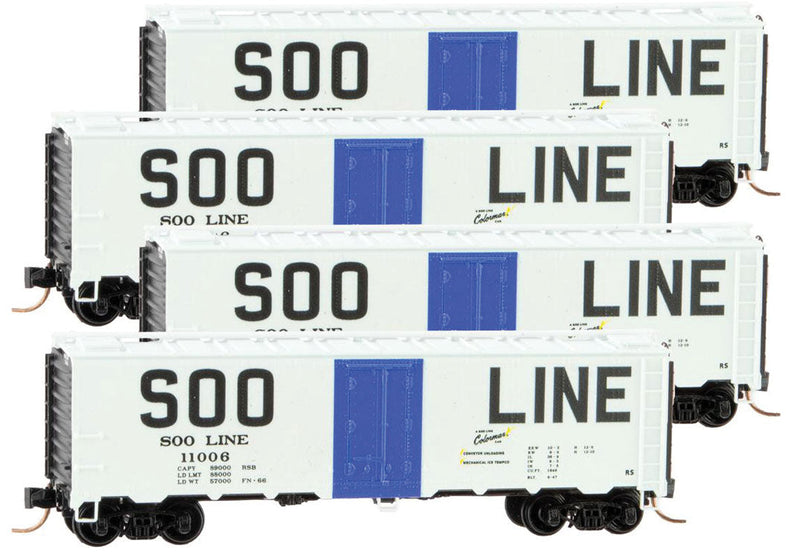 40' Steel Ice Reefer 4-Car Runner Pack - Ready to Run -- Soo Line #11006, 11008, 11010, 11012 (white, blue, Billbaord Lettering)