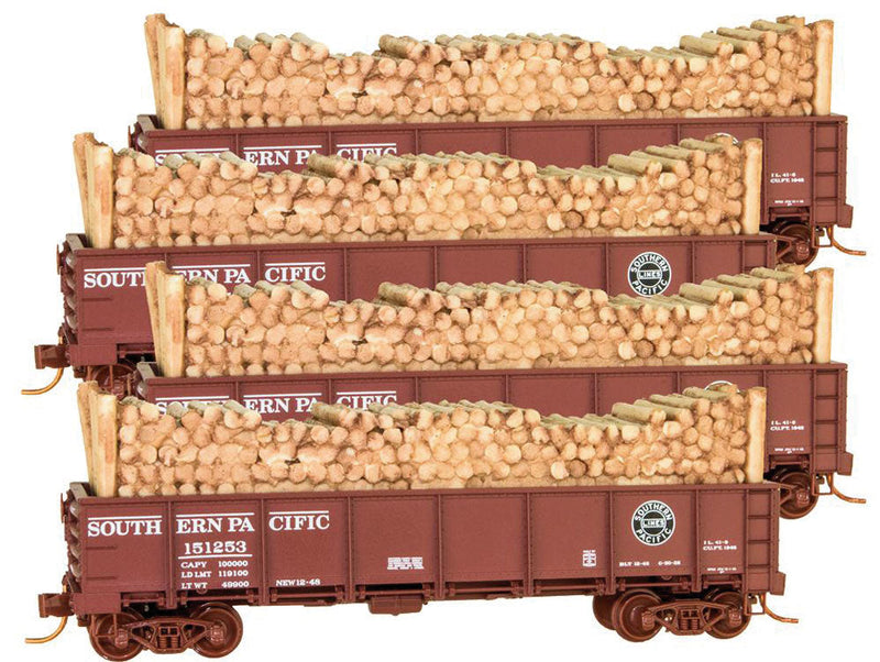 40' Drop-Bottom Gondola w/Pulpwood Load 4-Car Runner Pack - Ready to Run -- Southern Pacific #151192, 151204, 151253, 151270 (Boxcar Red, Lines Logo)