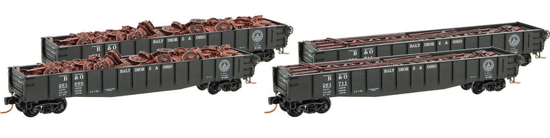 50' Gondola w/Fishbelly Sides & Drop-Ends 4-Pack - Ready to Run -- Baltimore & Ohio #261688, 261706, 261711, 261720 (black, Capitol Logo)