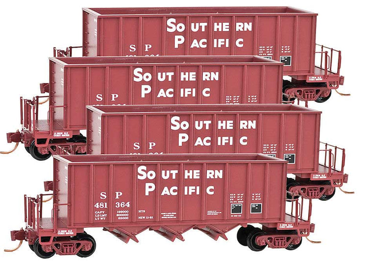 Ortner 3-Bay Rapid Discharge Hopper 4-Car Runner Pack - Ready to Run -- Southern Pacific 481364, 481381, 481393, 481398 (Boxcar Red)