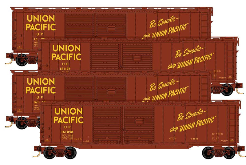 50' Double-Door Auto Boxcar with End Doors 4-Pack - Ready to Run -- Union Pacific 161039, 161098, 161125, 161195 (Boxcar Red, Be Specific)