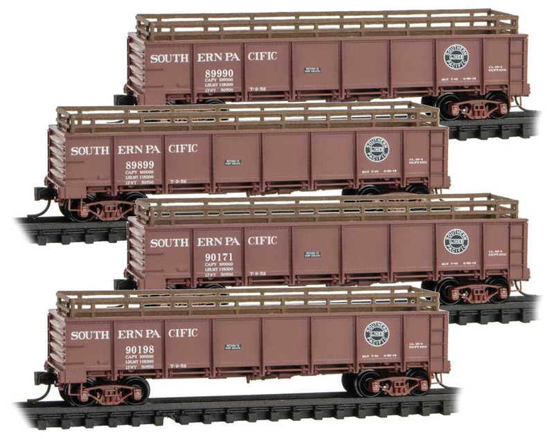 40' Drop-Bottom Gondola w/Slat Extensions 4-Pack - Ready to Run -- Southern Pacific 89899, 89990, 90171, 90798 (Boxcar Red, black, Lines Logo)