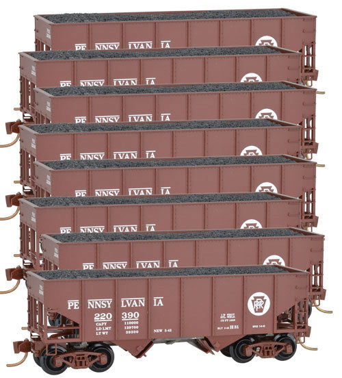 Class H-5 33' 2-Bay Rib-Side Hopper 8-Car Runner Pack - Ready to Run -- Pennsylvania Railroad (Tuscan, Circle Keystone Logo)