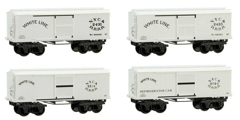 Civil War Era 26' Wood Boxcar 4-Pack - Ready to Run -- NYC&HR #2431, 2435, 2624, 2514 (White Line; white, black)-1