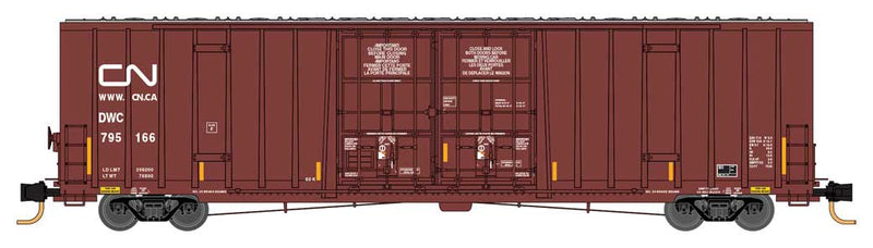 60' Rib-Side, Double-Plug-Door High-Cube Boxcar 3-Pack - Ready to Run -- Canadian National DWC 795166, 795194, 795297 (Boxcar Red, Website Logo)-1