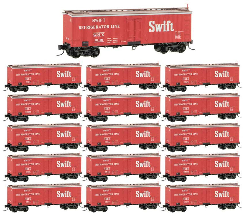 36' Wood-Sheathed Ice Reefer 16-Pack - Ready to Run -- Swift (Clean, Unweathered, red, white)