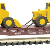 50' Fishbelly-Side Flatcar with Construction Loads 3-Pack - Ready to Run -- Pennsylvania Railroad 470105, 470109, 470118 (Tuscan)