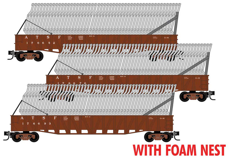 50' Composite Gondola w/Fishbelly Sides & Auto Frame Load Kit RTR - Foam Nest -- Santa Fe #176652, 176676, 176693 (Boxcar Red)