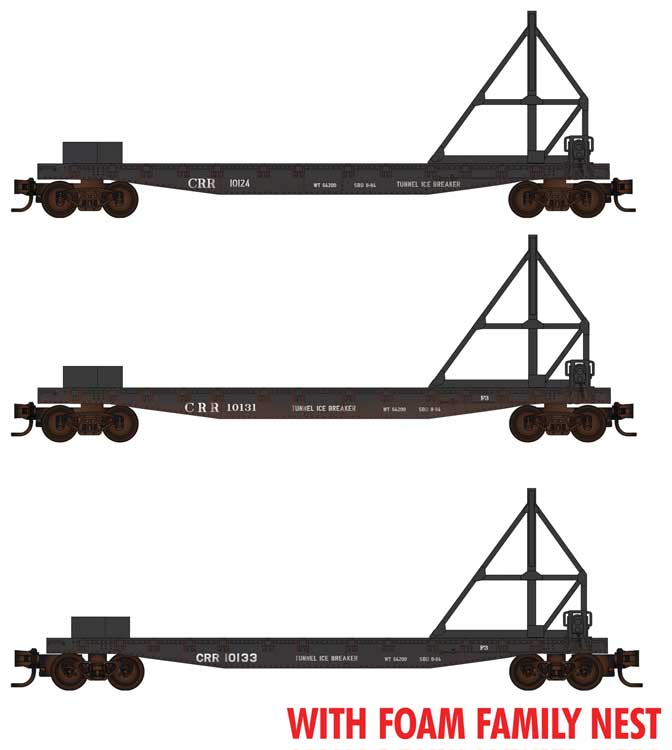 50' Fishbelly-Side Flatcar w/Ice Breaker Kit 3-Pack - Ready to Run - Foam -- Clinchfield #10124, 10133, 10131 (Weathered, black)