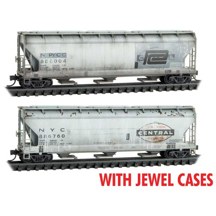 ACF 3-Bay Center Flow Covered Hopper w/Long Hatches 2 Pack - Ready to Run Foam -- New York Central #886760, PC #886004 (Weathered, gray, black)