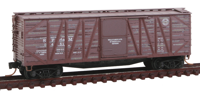 40' Single-Sheathed Wood Boxcar 4-Car Runner Pack - Ready to Run -- Southern Pacific & Subsidiaries PE, T&NO, SP de Mexico (Weathered, Boxcar Re