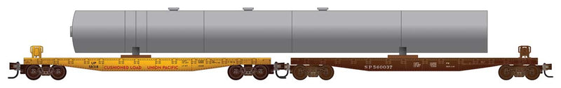 50' Fishbelly-Side Flatcar 2-Pack with Cracking Tower Load  - Ready to Run -- Weathered: Union Pacific 58318, Southern Pacific 560037
