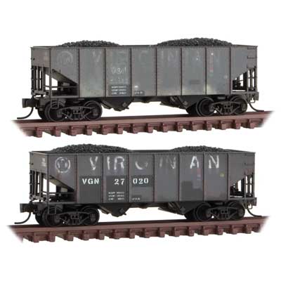 33' 2-Bay Rib-Side Hopper w/Coal Load 2-Pack - Ready to Run -- Virginian 27020, 24154 (Weathered, black)