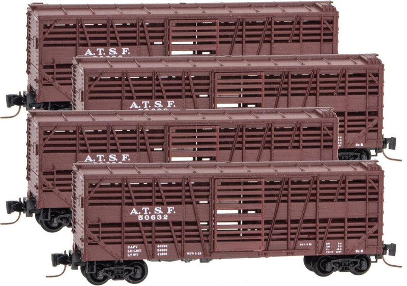 40' Despatch Stock Car 4-Car Runner Pack - Ready to Run -- Santa Fe #50632, 50642, 50652, 50662 (Boxcar Red)