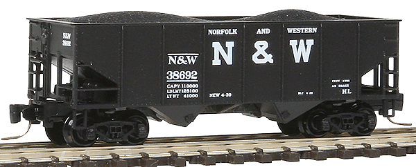 33' Rib-Side 2-Bay Hopper 8-Car Runner Pack - Ready to Run -- With Coal Load Norfolk & Western (black, Block N&W)