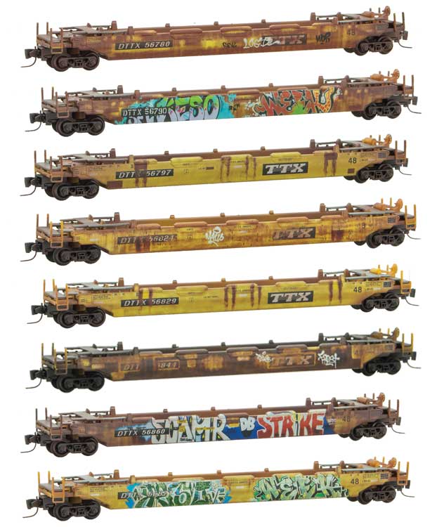 70' Husky-Stack Well Car with 48' Well 8-Pack  - Ready to Run -- TTX 56780, 56790, 56797, 56824, 56829, 56844, 56860, 56871 (Weathered, Graff