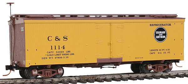 30' Composite-Frame Wood Reefer 3-Car Runner Pack - Kit -- Colorado & Southern #1102, 1108, 1114 (yellow, brown)