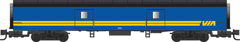 3 Smooth-Side Sleepers and 1 Baggage Car Set - Ready to Run -- Via Rail Canada (blue, yellow, black)-1